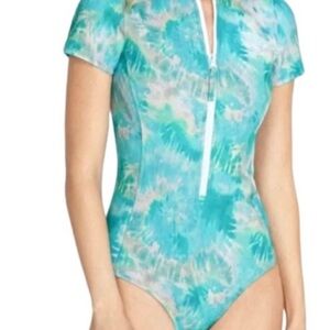 Johnny Was Calme Teal and White One Piece Swimsuit